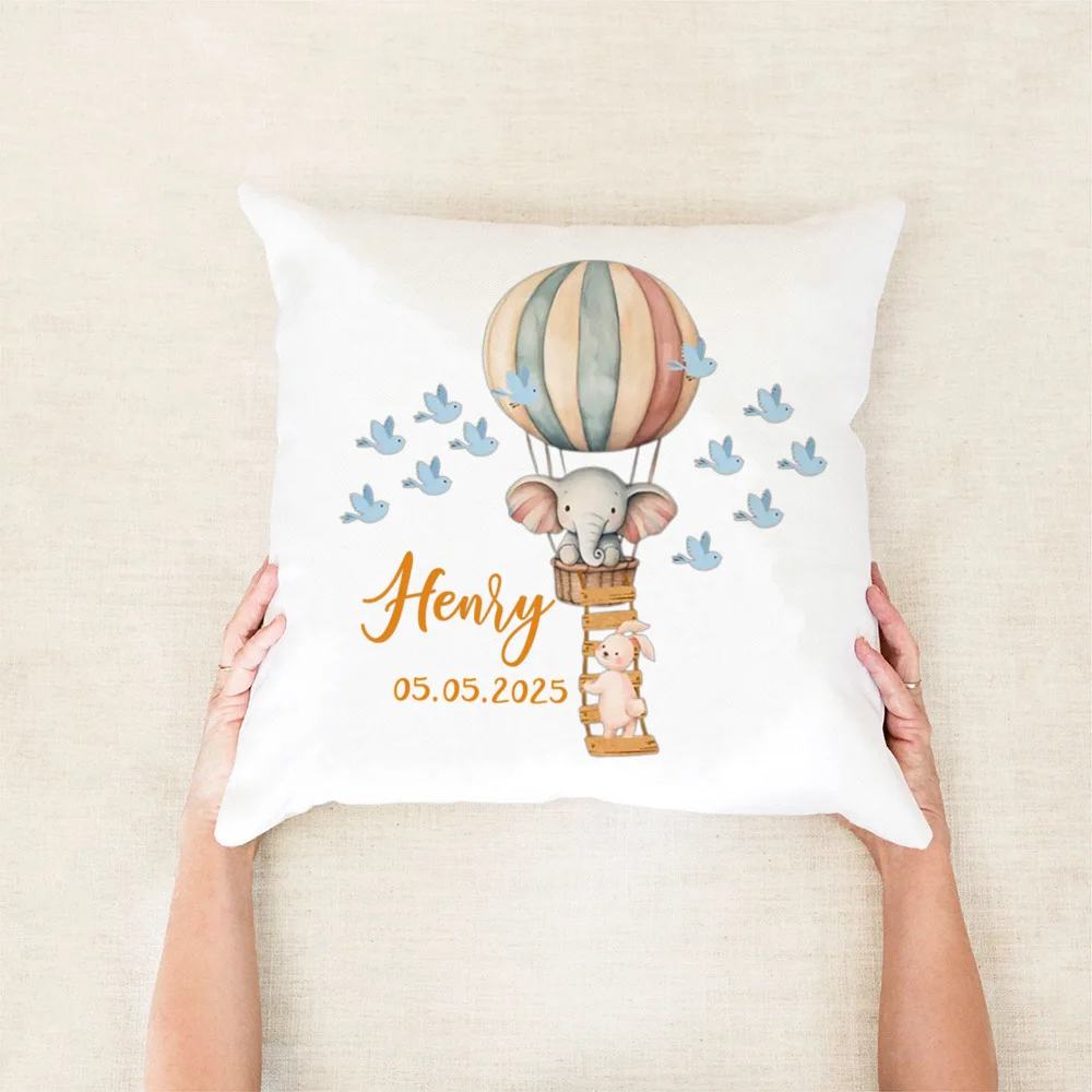 (أكياس الوسائد فقط) كيس وسادة مخصص باسم وتاريخ الميلاد، مناسب للاحتفال بعمودية أو حديثي الولادة، حوت لطيف