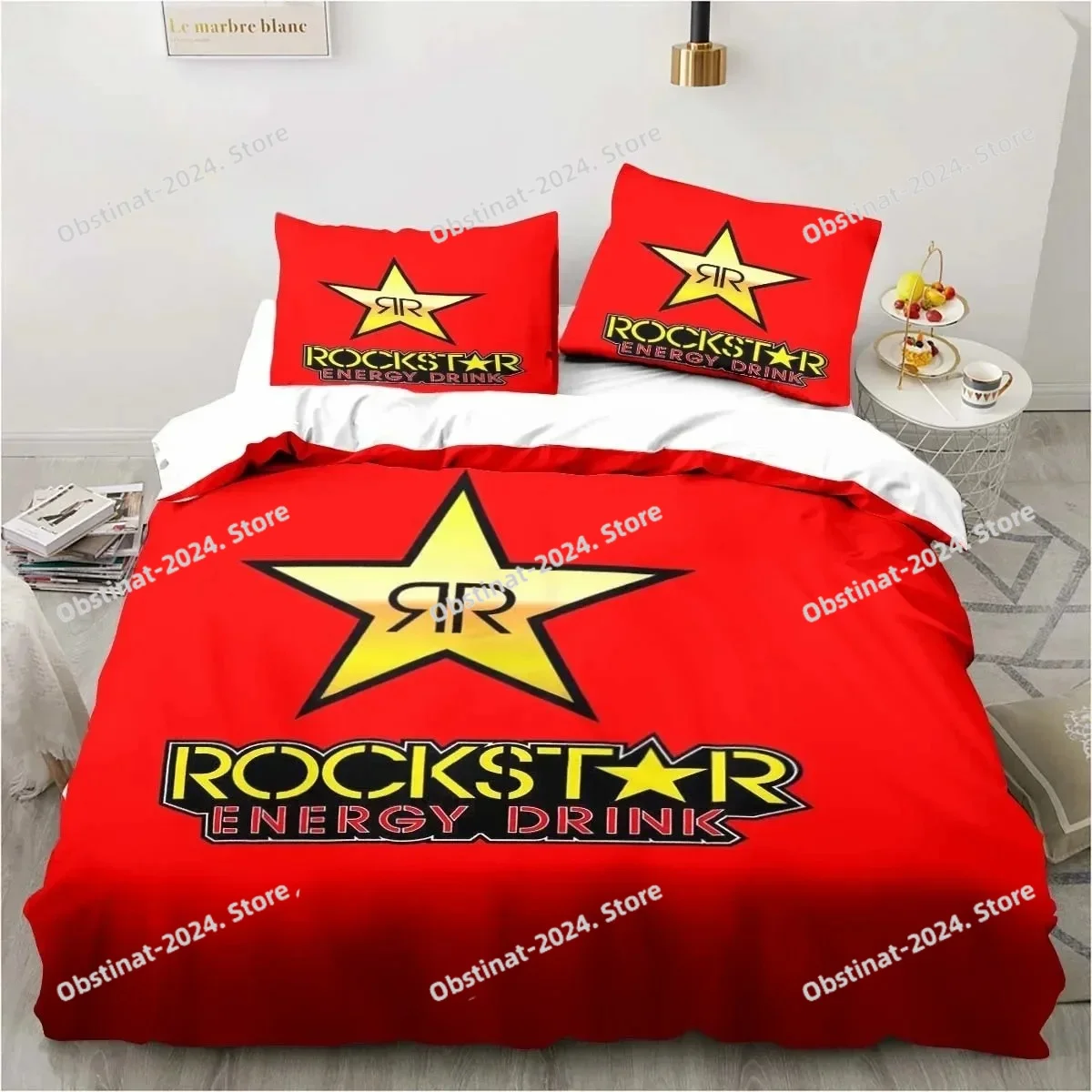 

3D D-Drinks Rockstar Energy Sheets Bedding Dormitory Sheets 3 piece Bedding Set Soft Warm Soft Quilt Cover Full Queen King Size