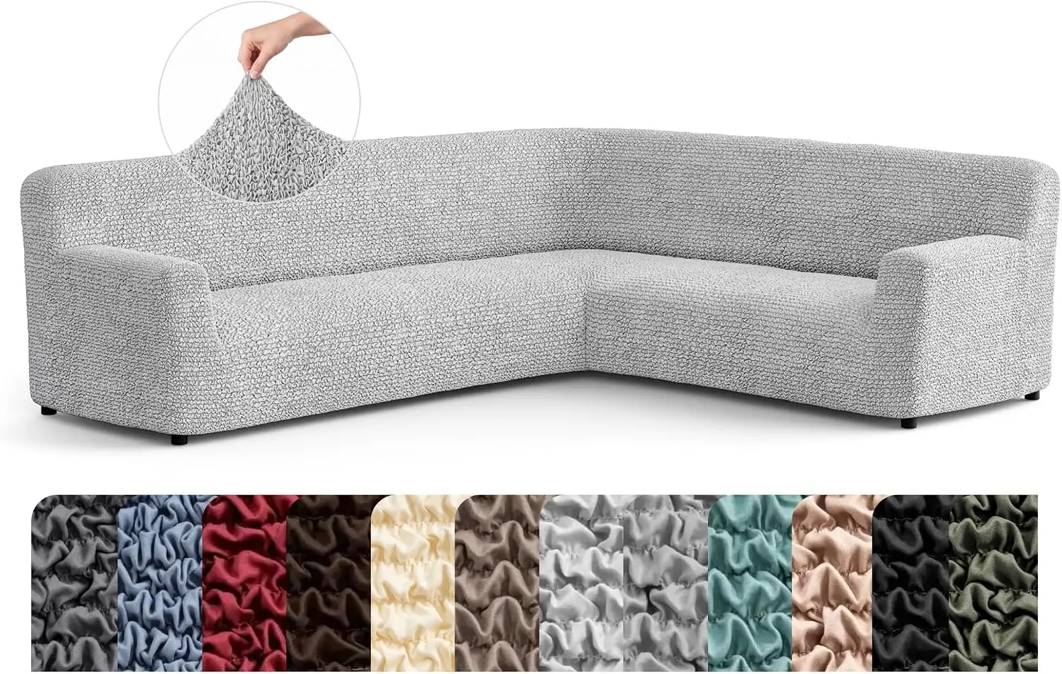 Stretch Corner Sofa Covers L Shape Elastic Washable Furniture Protector Light Grey 135 198 Wide
