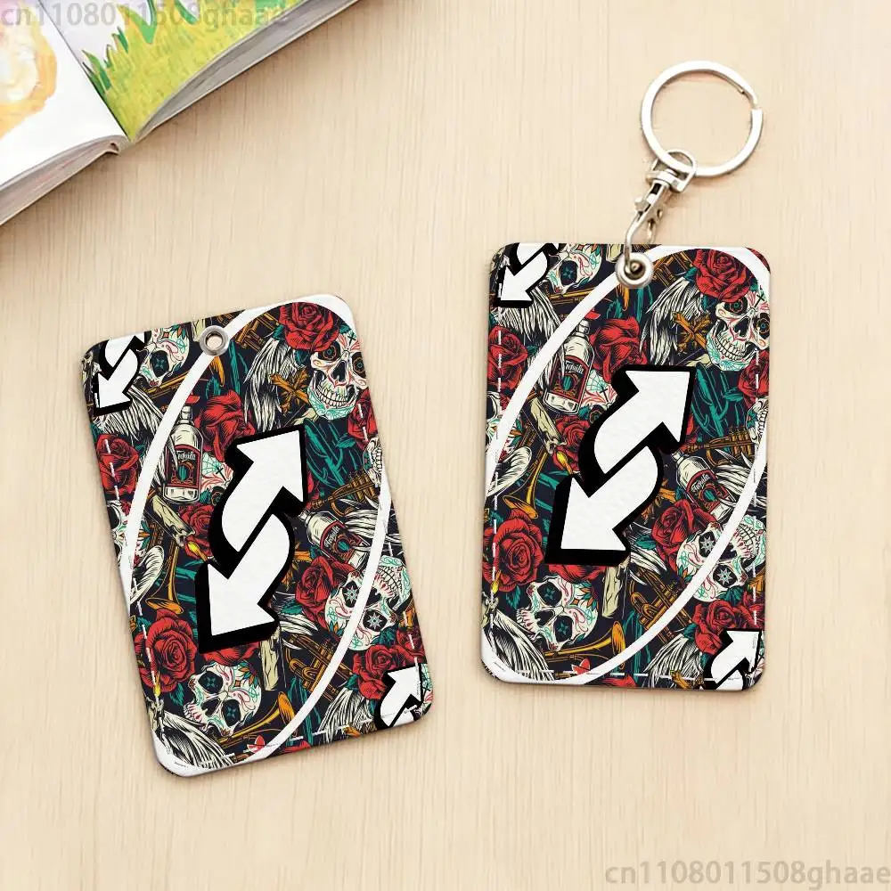 U-UNO Reverse  Rectangle Card Case Keychain Access Card Bag Key Tag Ring Leather Card Holder Key Ring Access