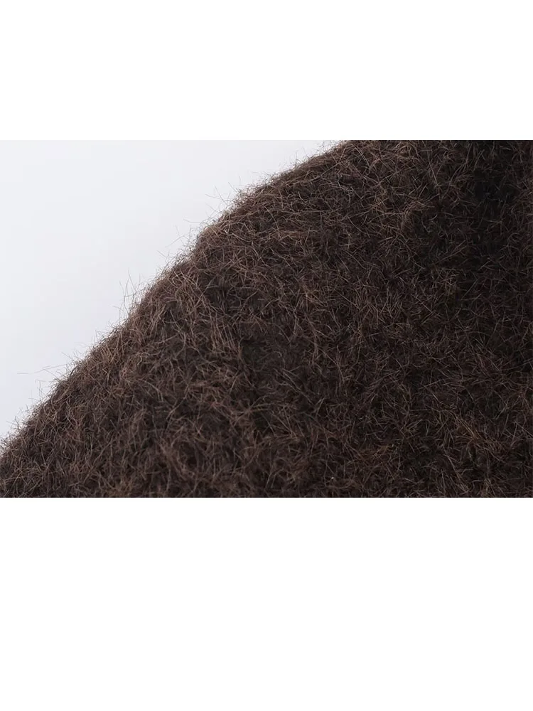 

HH Woman Winter Long Sleeves Lapel Double Breasted Pocket Decoration Pearl Velvet Overcoat Female Casual Loose Street Style Coat