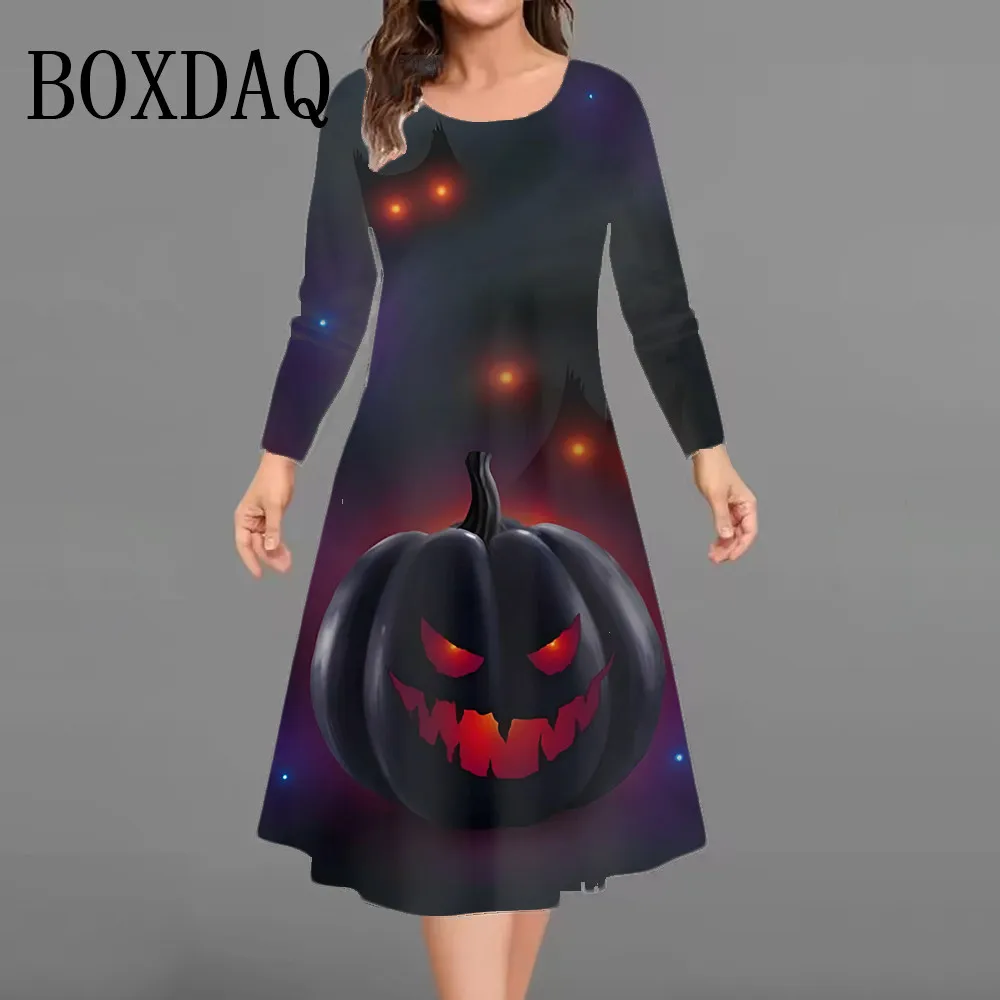 

Gradient Halloween Theme Party Dresses For Women 2025 New Autumn Winter Clothing Plus Size Fashion Casual Long Sleeve Dress 9XL