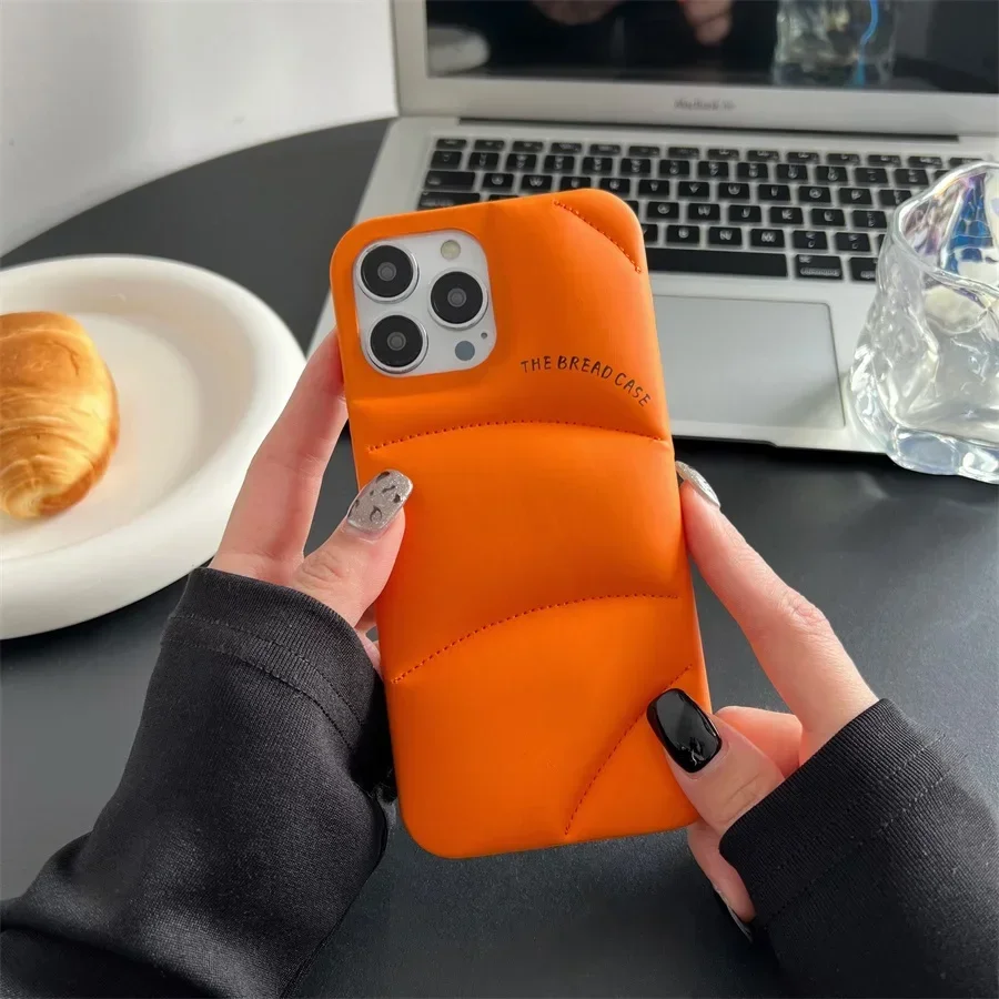 Fashion Orange The Bread Case For iPhone 15 14 13 12 Pro Max 14 Plus The Puffer Case Down Jacket Shockproof Phone Cover Case