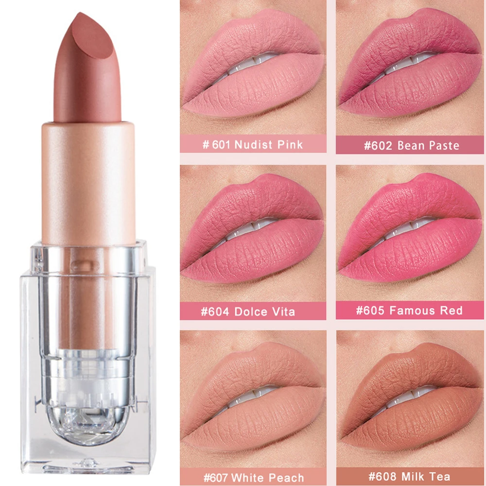 Lápiz labial mate de pasta de frijol, maquillaje de labios de Color rosa, resistente al agua, hidratante cosmético de larga duración, 12 colores, maquillaje diario