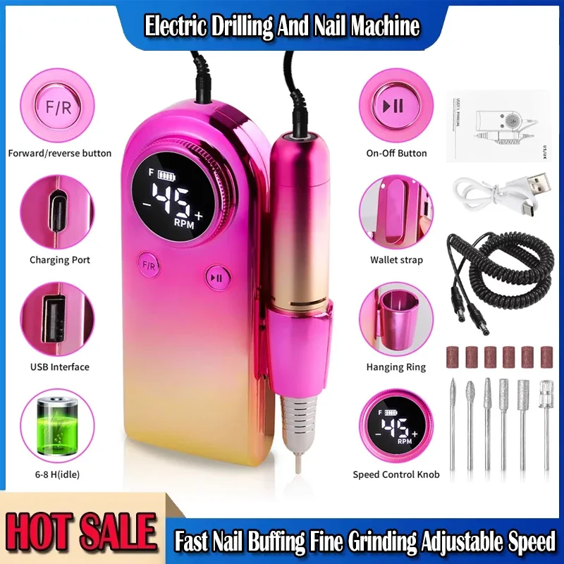 

Nail Drill 45000 RPM Professional Rechargeable Electric Nail File,Cordless Nail E File for Acrylic Nails Gel Polishing Removing