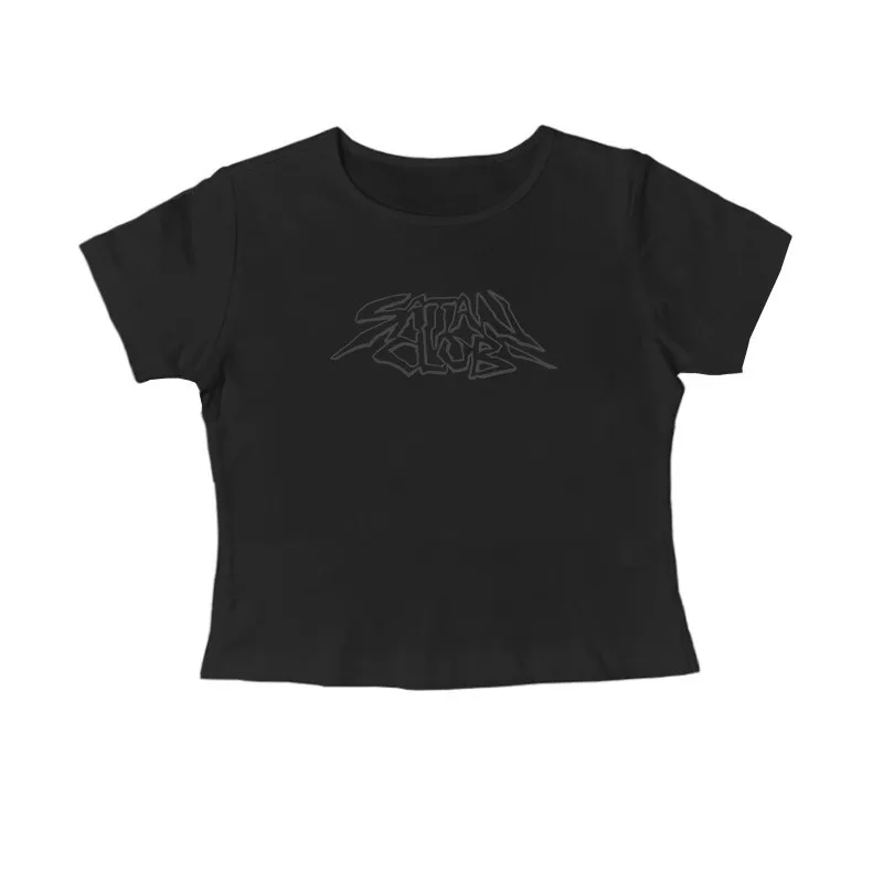 

Harajuku Hip Hop Satan Club Graphic Print Y2K Letter Crop Top SCFEM Tee Women Clothing Streetwear Short Sleeve Goth Punk T shirt