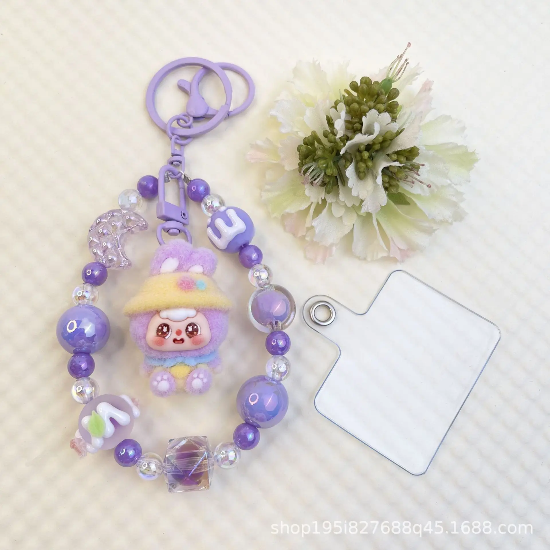 1PCSNew القمر آذان أرنب الملونة سلسلة من الخرز الهاتف المحمول المفاتيح المفاتيح دمية ملحق المفاتيح #4