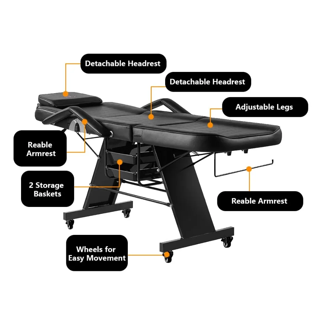 كرسي الوجه مع كرسي وشم عجلة للعميل كرسي التجميل الفنان سبا سرير مسند الرأس القابل للإزالة للعميل، خبير التجميل، الفنان