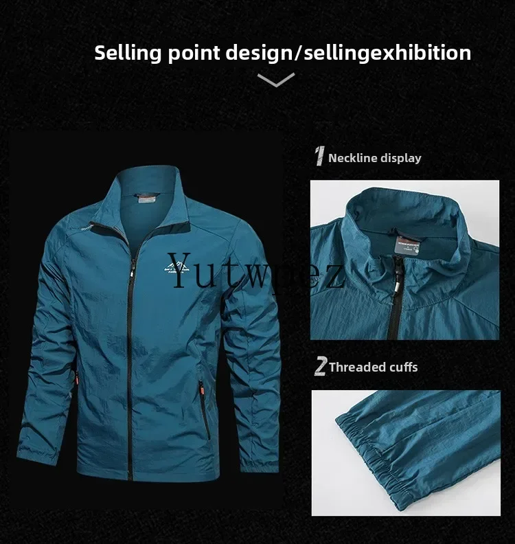 UPF100+ Herren Sommer-Windjacke mit Reißverschlusstaschen UV-Sonnenschutzjacken Atmungsaktive ultraleichte Kleidung Outdoor-Dünnmantel Camping – Detail 4