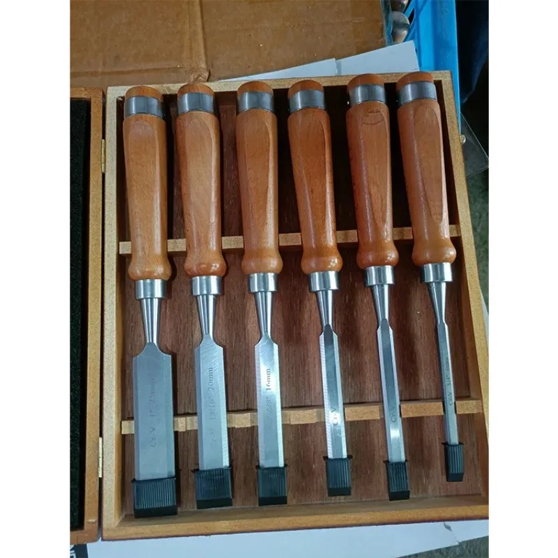 6 PCS CRV Woodworking Chisel Set Box 6/10/12/16/20/25MM High Quality Wooden Handle Chisel Kit Profession Wood Carving Hand Tool