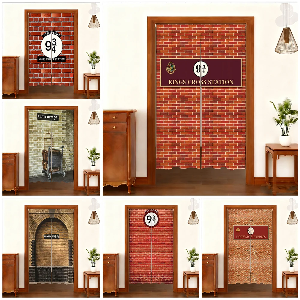 Harryy Potters 9 3/4 Train Platform Brick Wall Photography Backdrop Magic School Door Hanging Banner Half-Curtain Baby Portrait