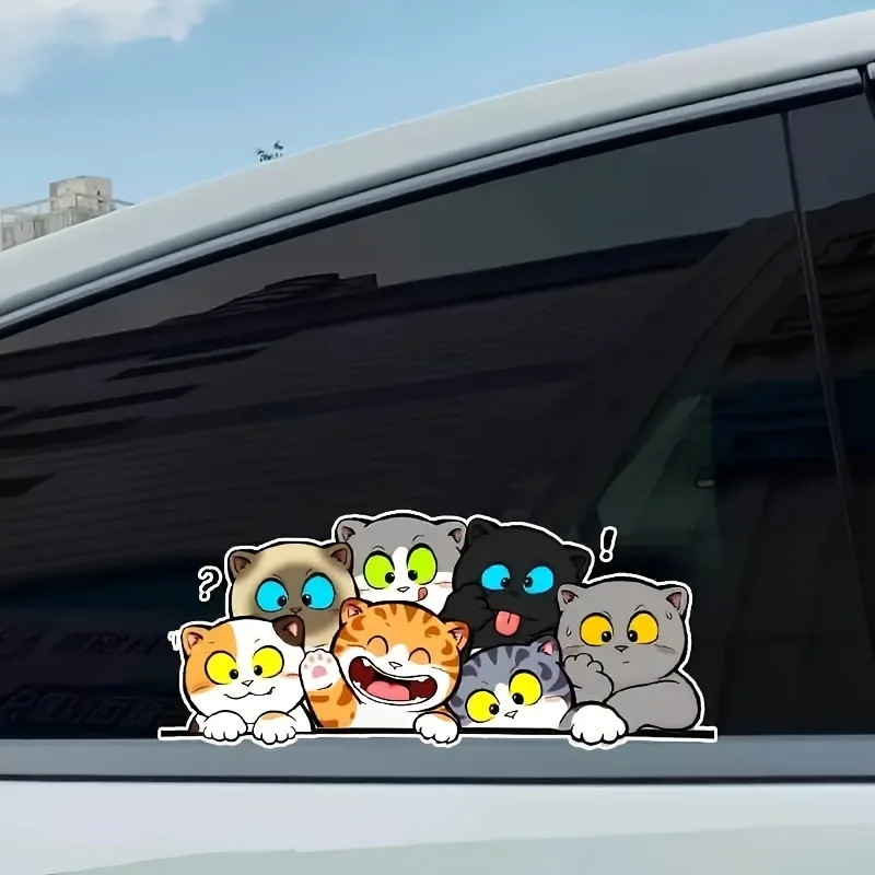 1 x bunte Multi-Expression-Cartoon-Katzen, dekorativer Vinyl-Aufkleber – DIY-Dekoration für Auto-Laptop-Zubehör