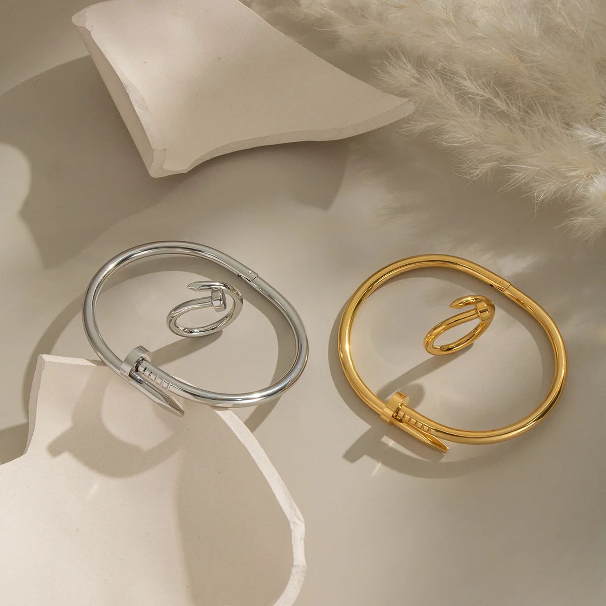 Minimalist Nail Bracelet for Women Stainless Steel Gold Plated Adjustable Bangle Waterproof Vintage Luxury Charm Jewelry Gift