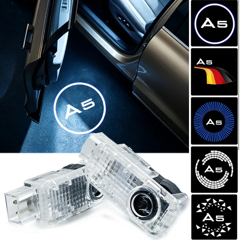 2pcs Car Door Courtesy Logo Lights LED Styling Projector Welcome Ghost Shadow Lamps for Audi A5 2008-2026 Badge Car Accessories