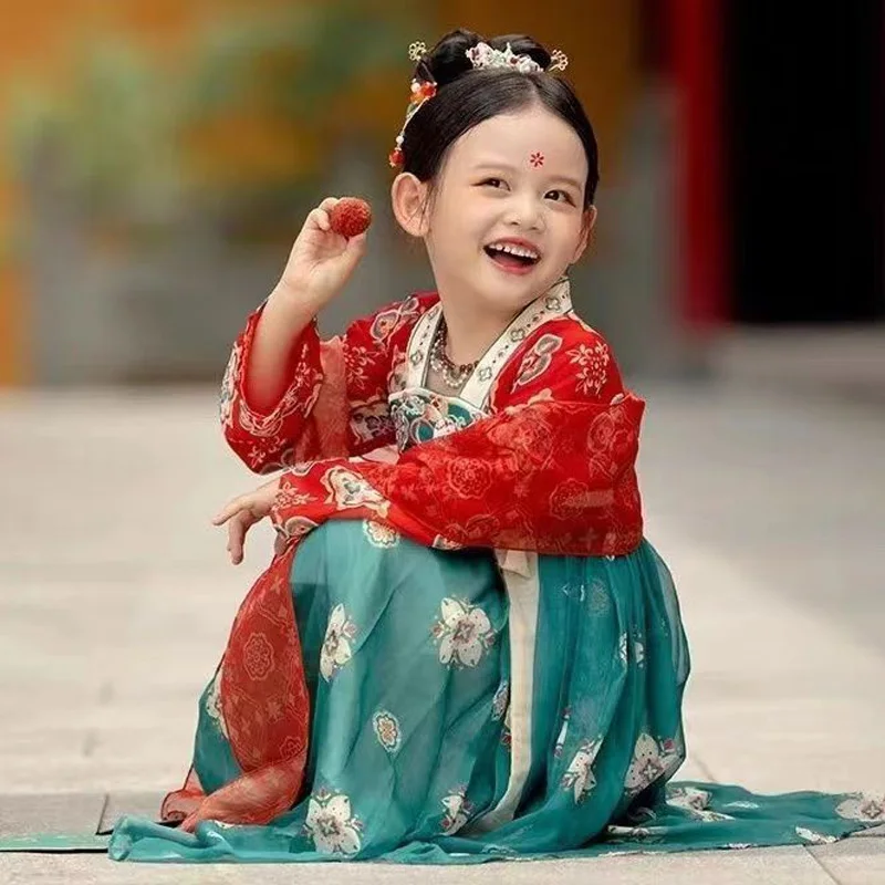 Hanfu gaun anak perempuan Retro baru gaun anak-anak Dinasti Tang imitasi