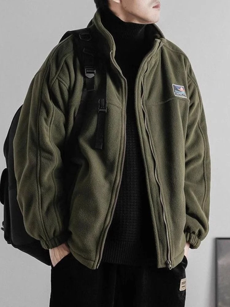 

Мужская зимняя теплая хлопковая куртка на флисовой подкладке, повседневная рабочая одежда, пальто с воротником-стойкой, утепленная флисовая верхняя одежда, армейский зеленый цвет