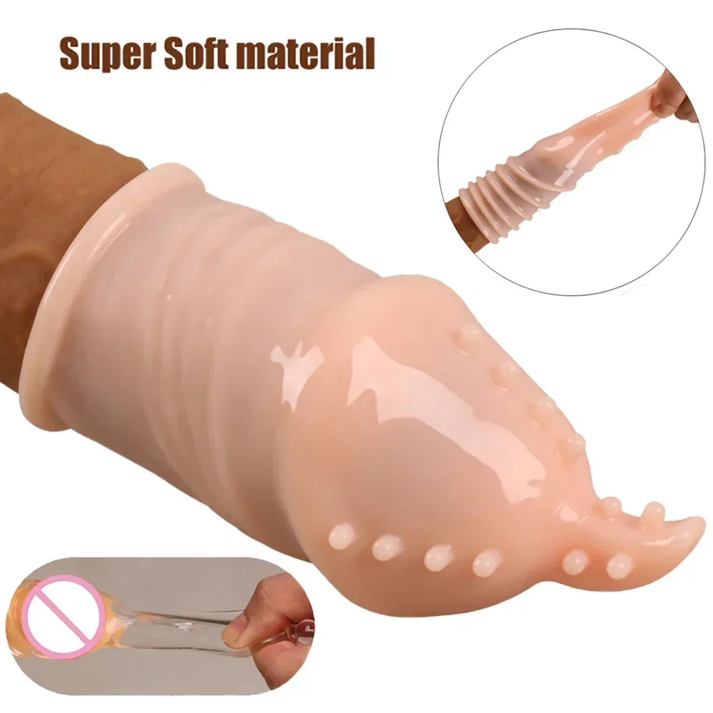 Extensor De Pênis Reutilizável Para Homens, Anéis De Galo, Atraso De Ejaculação, Preservativos, Manga De Pênis, Tampa De Glande De Silicone, Ampliação, Brinquedos Sexuais