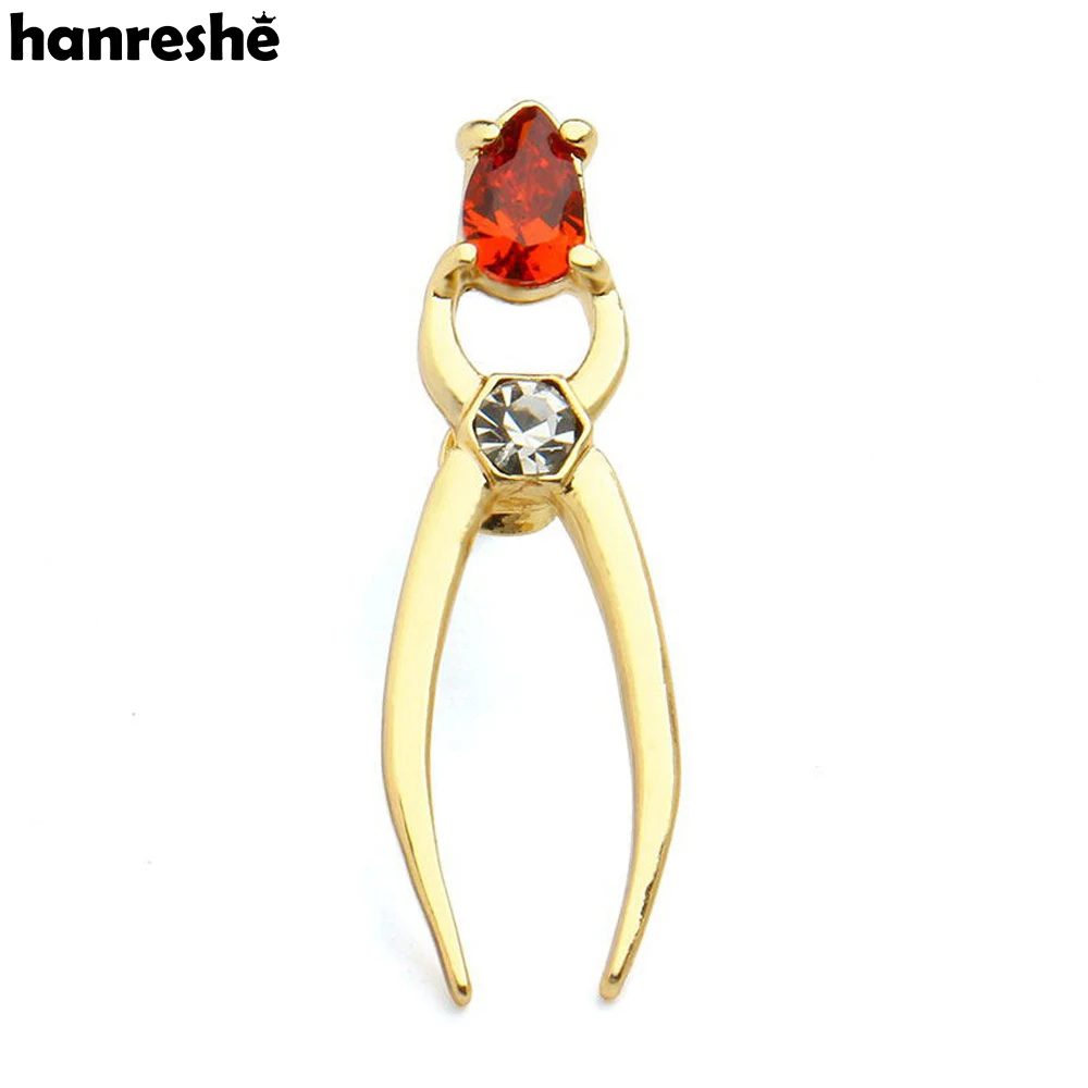 Hanreshe Medical Forceps Pin Brooch Dentist Jewelry Fashion Cute Inlaid Red Crystal Lapel Badge Gifts for Doctors Nurses