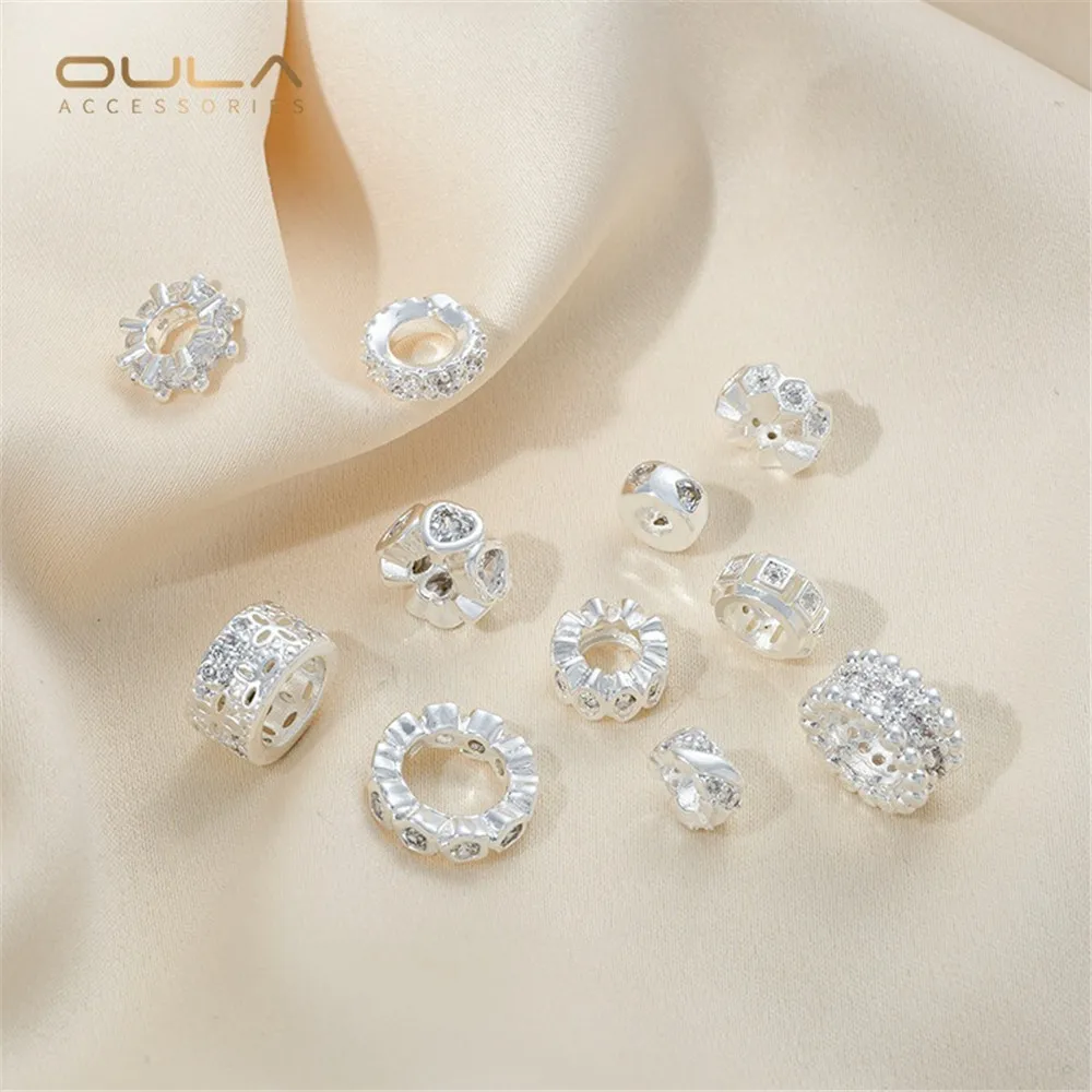 1pcs Bag 925, Thick Silver Inlaid Zircon Heart-shaped Snowflake Beaded Separator, Roadpass Handmade Diy Accessory Material