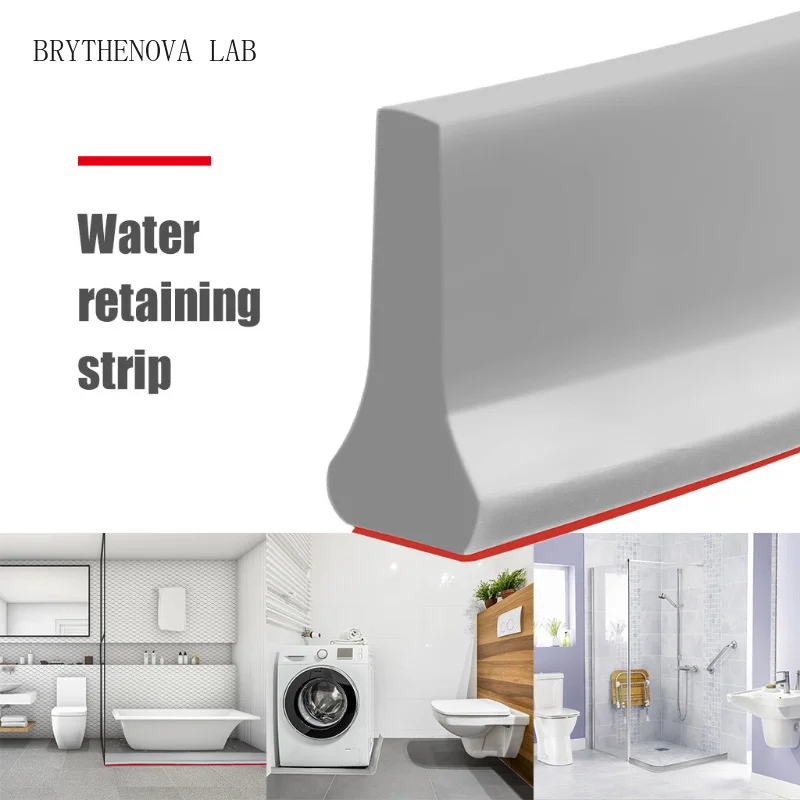 Collapsible Shower Threshold Water Dam Shower Barrier and System Retention Waterproof Silicone Strip for Bathroom Sink Kitchen