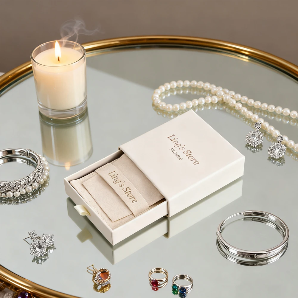 

24Sets Custom Logo Personalized Jewelry Gift Boxes Microfiber Envelope Mini Bag Suede Velvet Rings Earrings Cute Packing Pouches