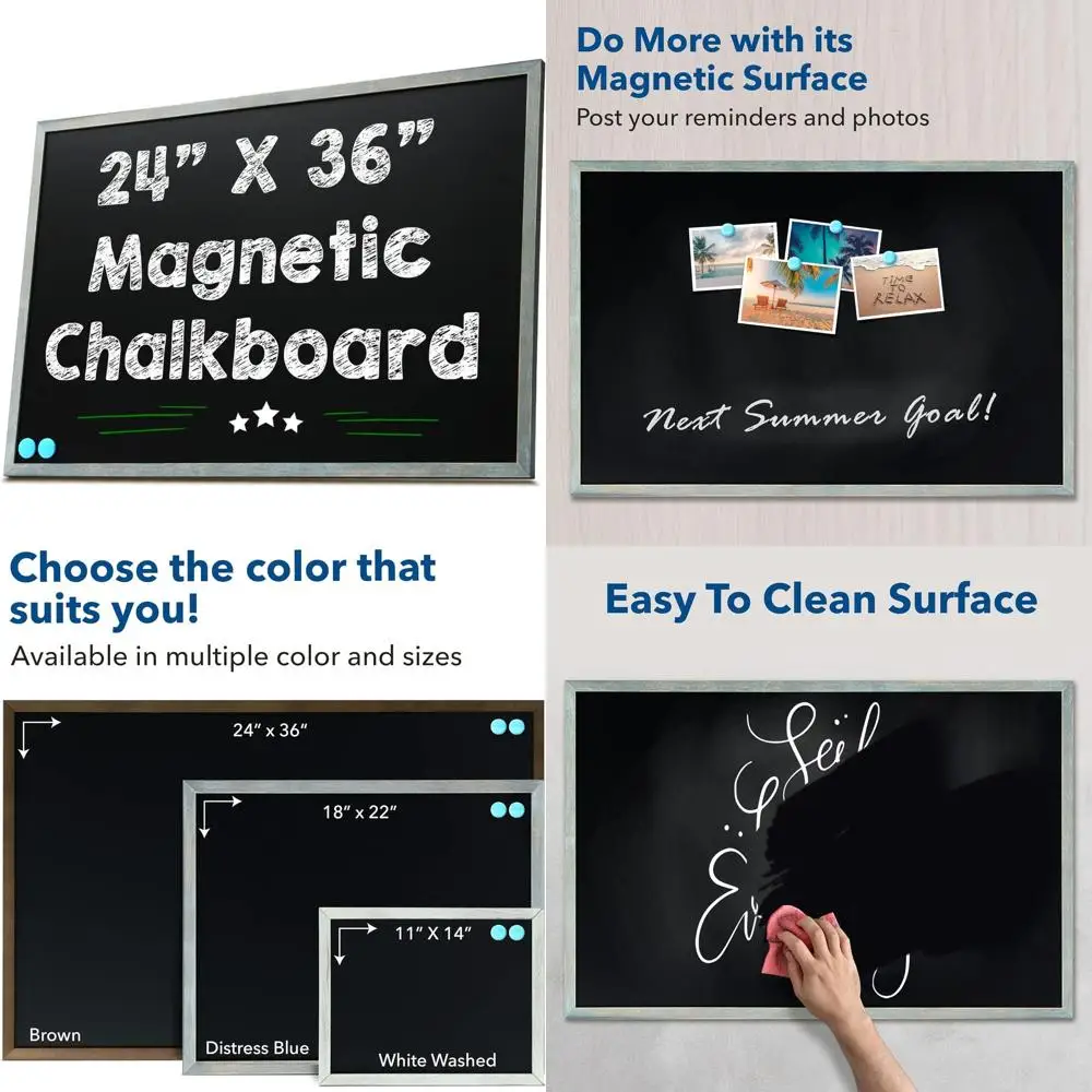 

Large Rustic 2x3 Magnetic Chalkboard with Wooden Frame for Home and Office - Dusty Blue