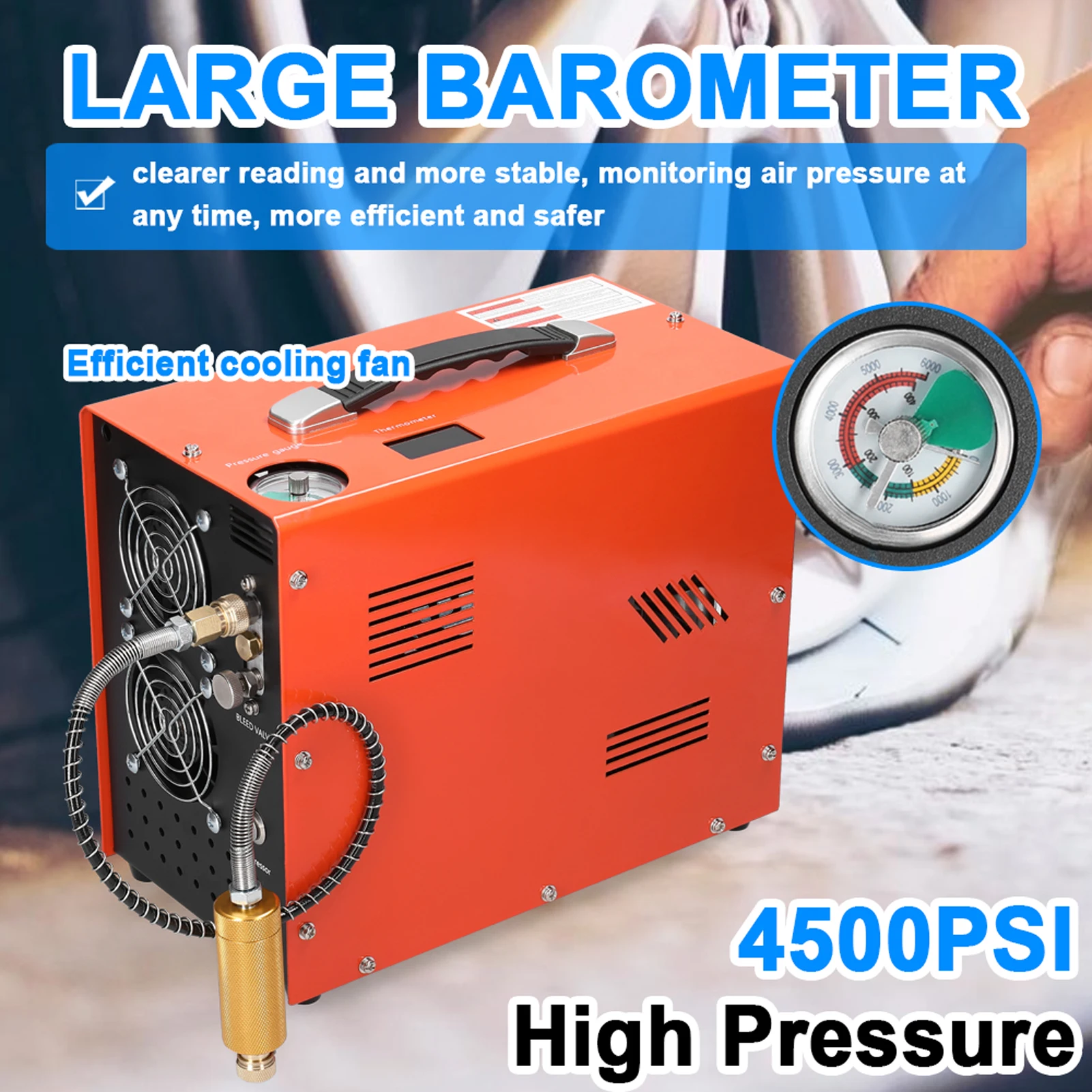 4500PSI Electric High Pressure Air Compressor with Barometer Intelligent Portable Automatic Shutdown Outdoor Air Compressor