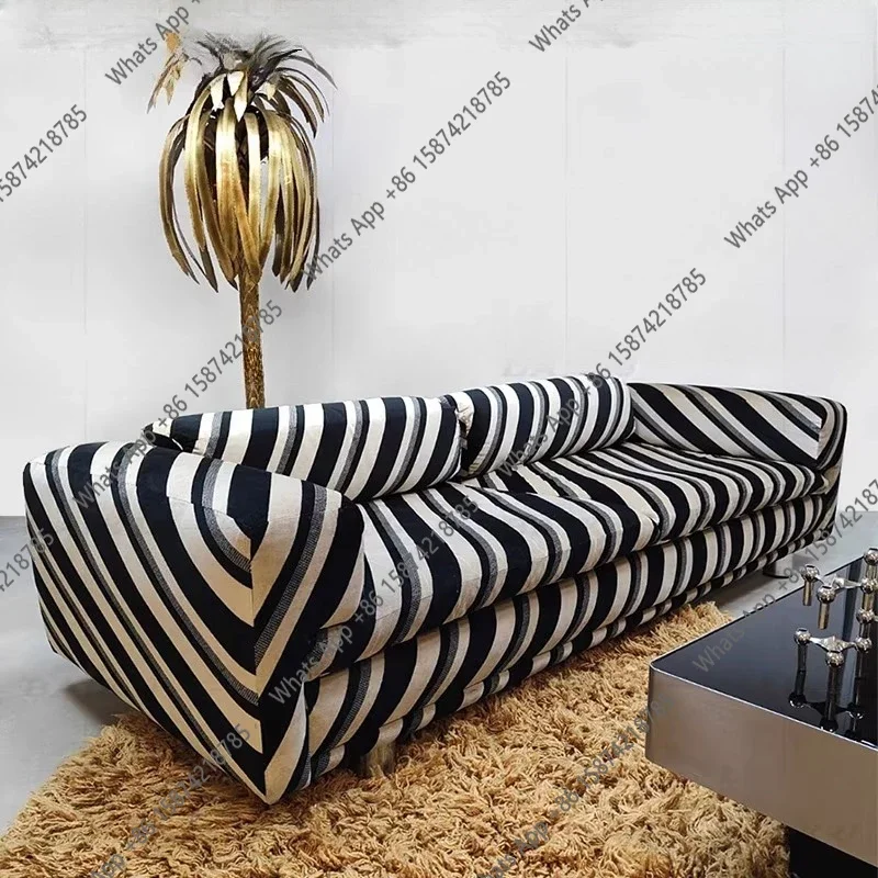 Modern Simple Striped Multi-seat Small Apartment Living Room Inline Fabric Sofa High-end Model Room X