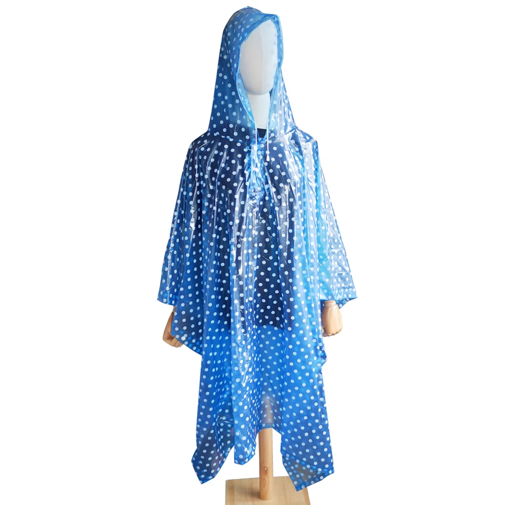 Dot printed Rainponcho adult size attached Hood unisex with drawstring