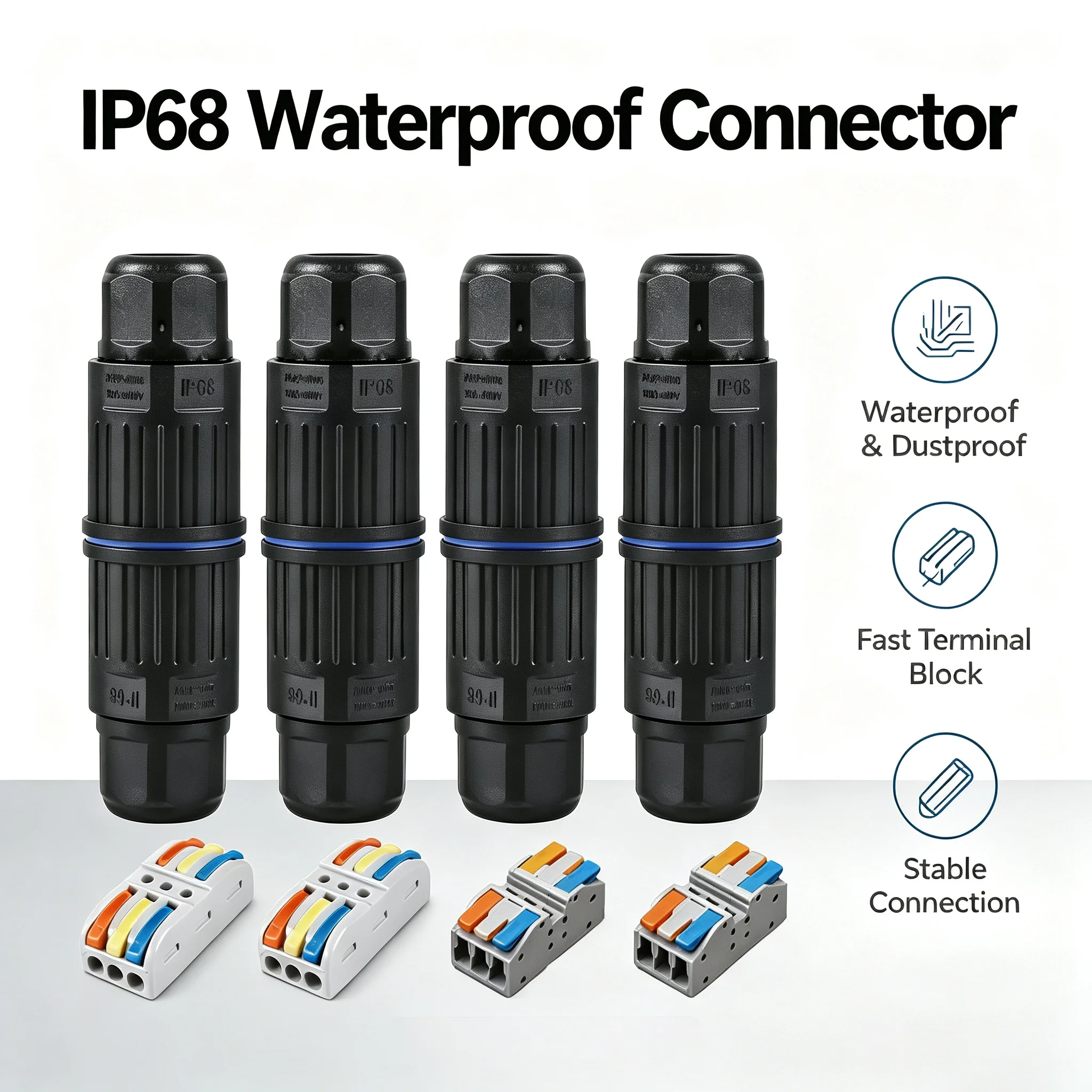4PCS IP68 Waterproof Junction Box 3 Way Outdoor Electrical Cable Connector for Wire Range Ø 3.5-10mm