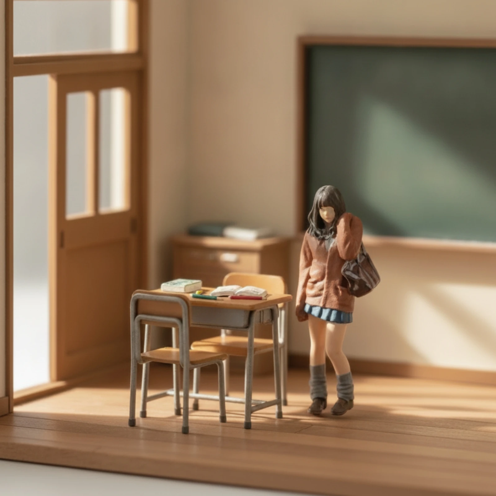 School Girl Miniature Hand-Painted 1:64 Scale Figure for Hobbyists, Diorama, Model Scene