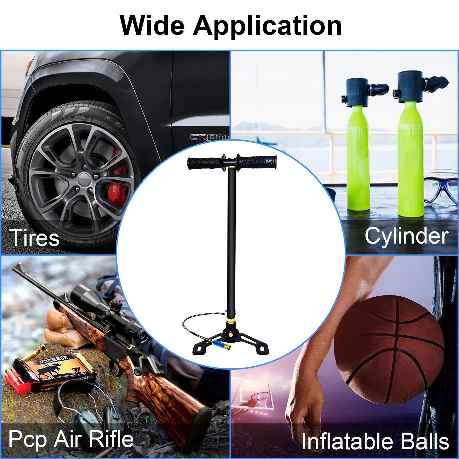 Rubber Grip High Pressure 300bar 4500psi 30Mpa Fixed Pedal Three Stage Paintball Air Tank Oil-water Separator Hand Pump