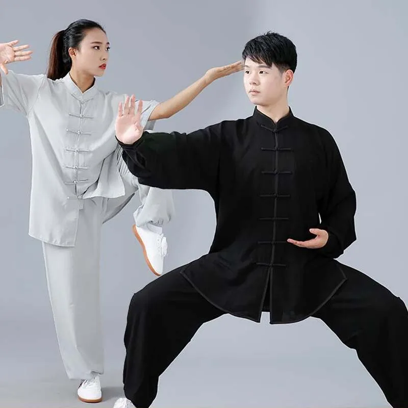 Unisex Solid Tai Chi Uniform Short Sleeve Kung Fu Costume Summer Wushu Clothing Women&Men Tang Suit Morning Exercise Clothes