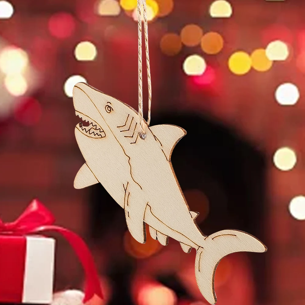 5PCS Ocean Animal Shark Pendant DIY Handmade Accessories Wooden Crafts Decorations Home Pendant Graffiti Decoration