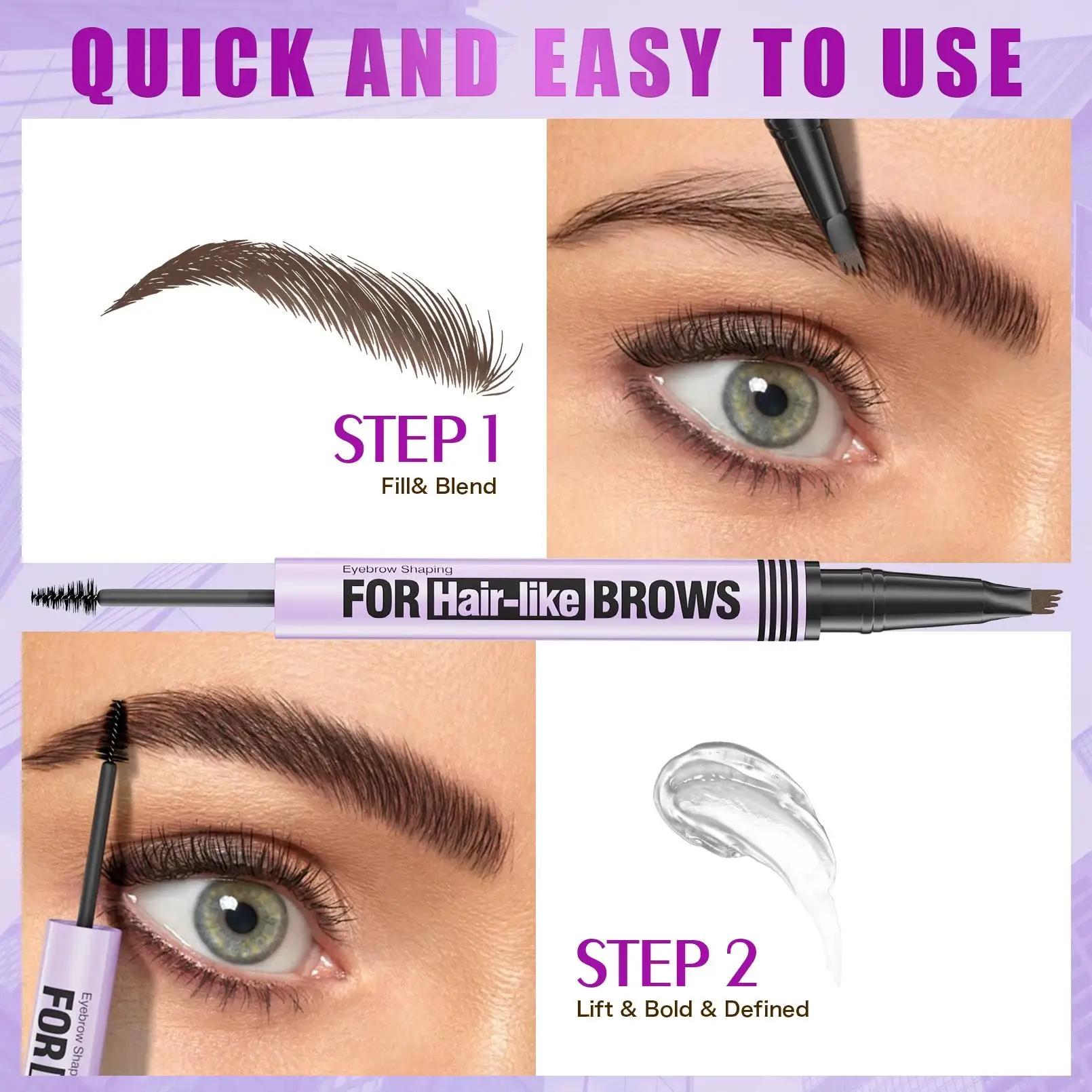 Wodoodporna kredka do brwi 2w1, płynny żelowy pisak, długotrwały kremowy zestaw do makijażu, stylizator do brwi z czterema końcówkami, naturalny wygląd.