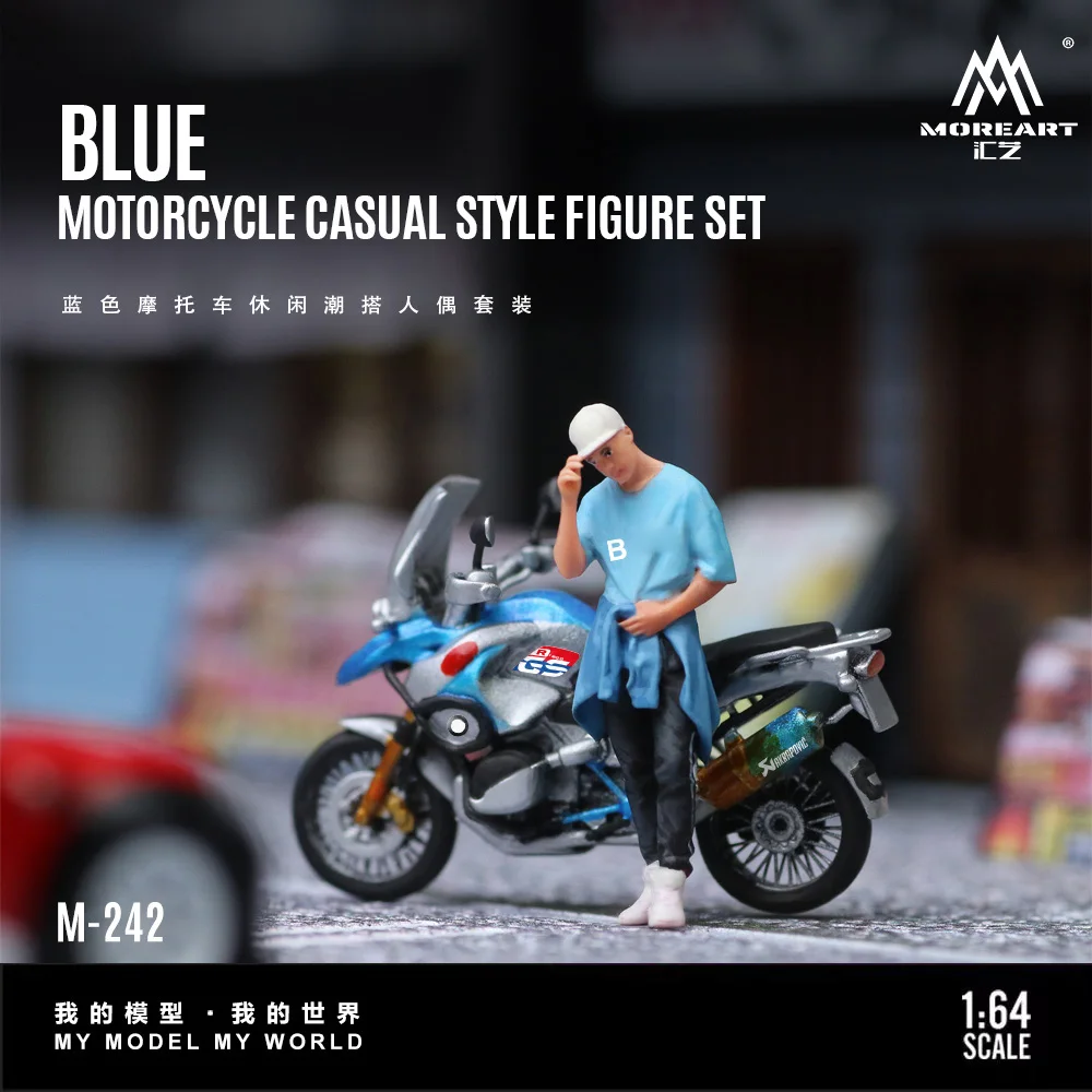 

Pre-Order*MoreArt 1:64 Scale Trendy Style Rider Doll Set Blue Motorcycle Resin Model Mini People Figures for Street Scene Layout