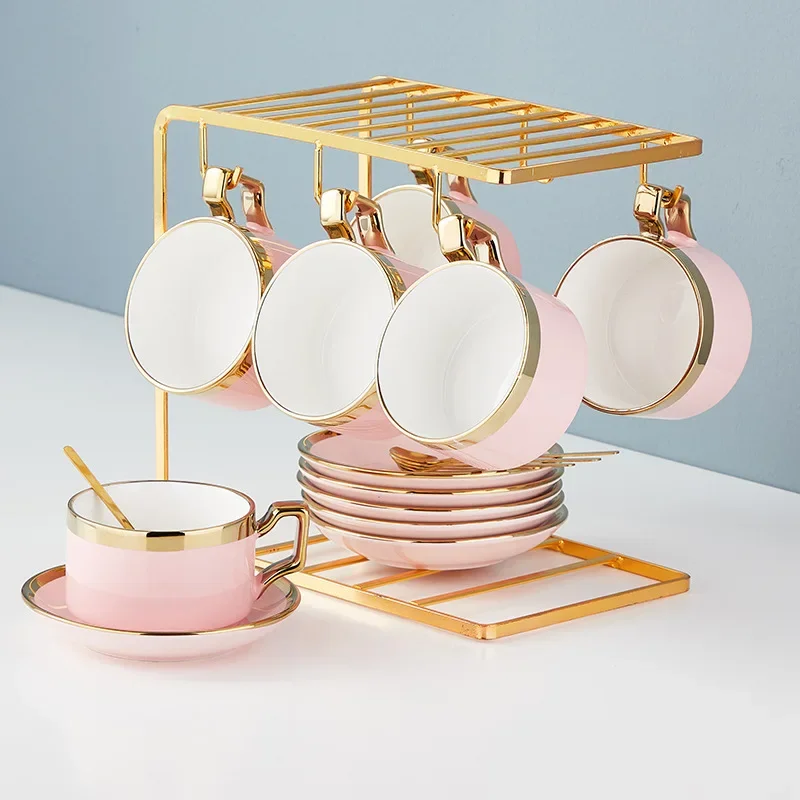 Nordic Minimalist Ceramic Coffee Cups and Saucers Gold-painted Western Restaurant Coffee Set Water Cups and Milk Cups