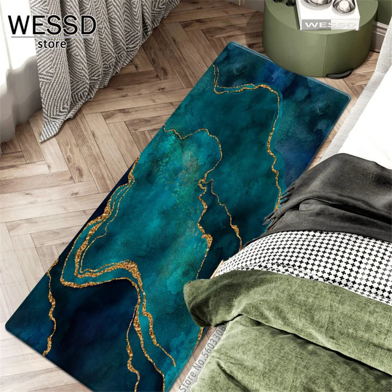 Green Long Carpet For Kitchen Floor Abstract Marble Bathroom Mat Home Decorations Chair Table Mat Hallway Rug Bedroom Bedside
