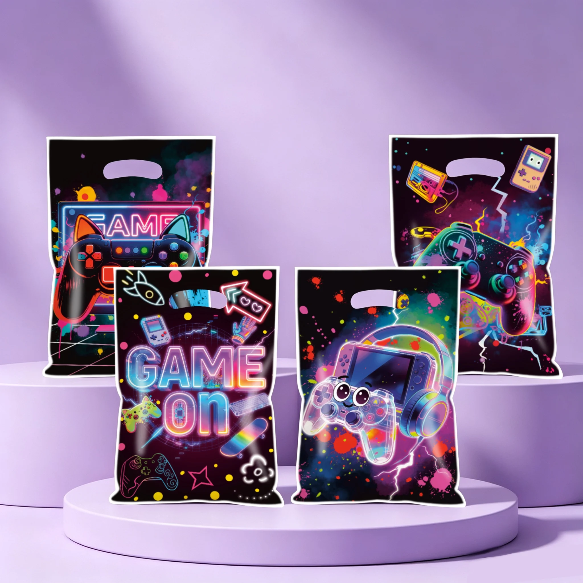 10/20/50 pcs Game Console Party Favor Bags, Neon Graffiti Game Console Plastic Packaging Bag Tote Bag, Birthday Party Decoration
