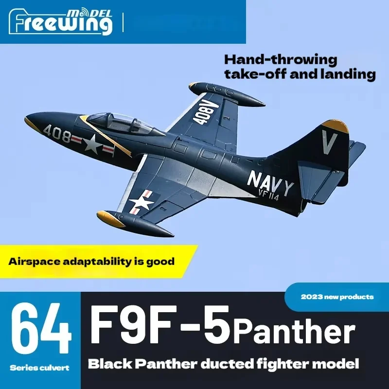 Freewing 64mm F9f-5 V2 Black Panther Edition Electric Channel Fighter Model Aircraft Rc Plane Toy Gift