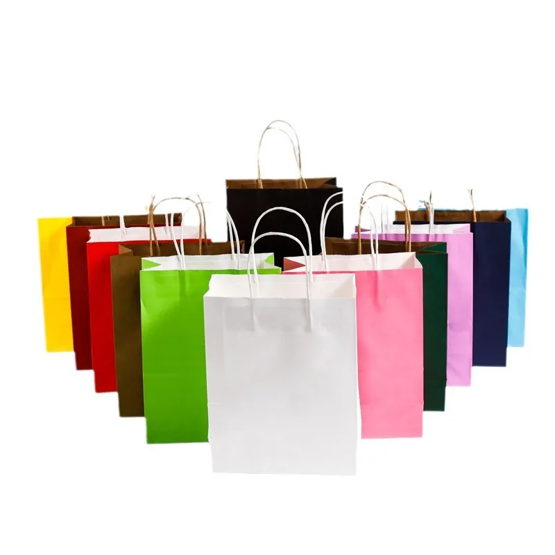 Kraft Paper Bags Tote Rectangular Gift Paper Bags Candy Color Five Shopping Bags Wedding, Birthday, Party Supplies and Gifts