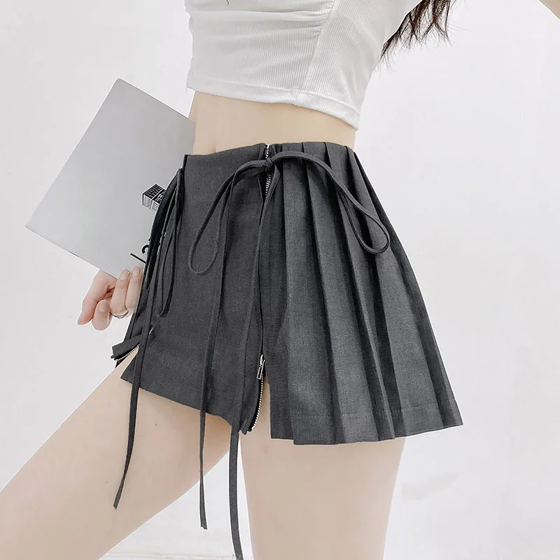 2024 Summer Skirts Women Solid Color High Waist Pleated Skirt with Inner Shorts Side Slit Pleated Hot Club Mini Skirts for Girls