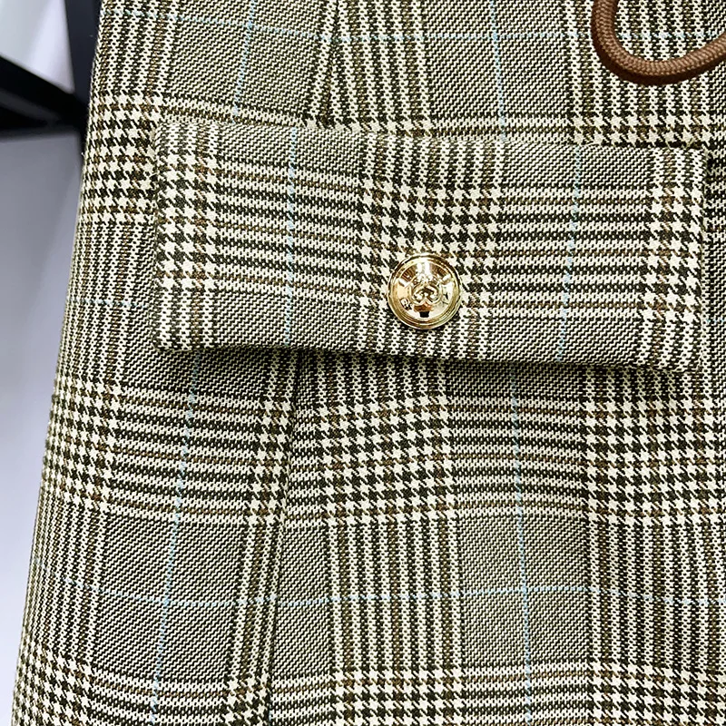 A-Line Women's Drawstring Waist Shorts Skirt Viintage Fashion Single Breasted Plaid Ladies British Style Culottes