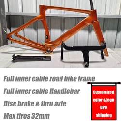 Carbon Road Bike Frame with Disc Brake, Bicycle Frameset, Full Inner Cable, Coustomized Color