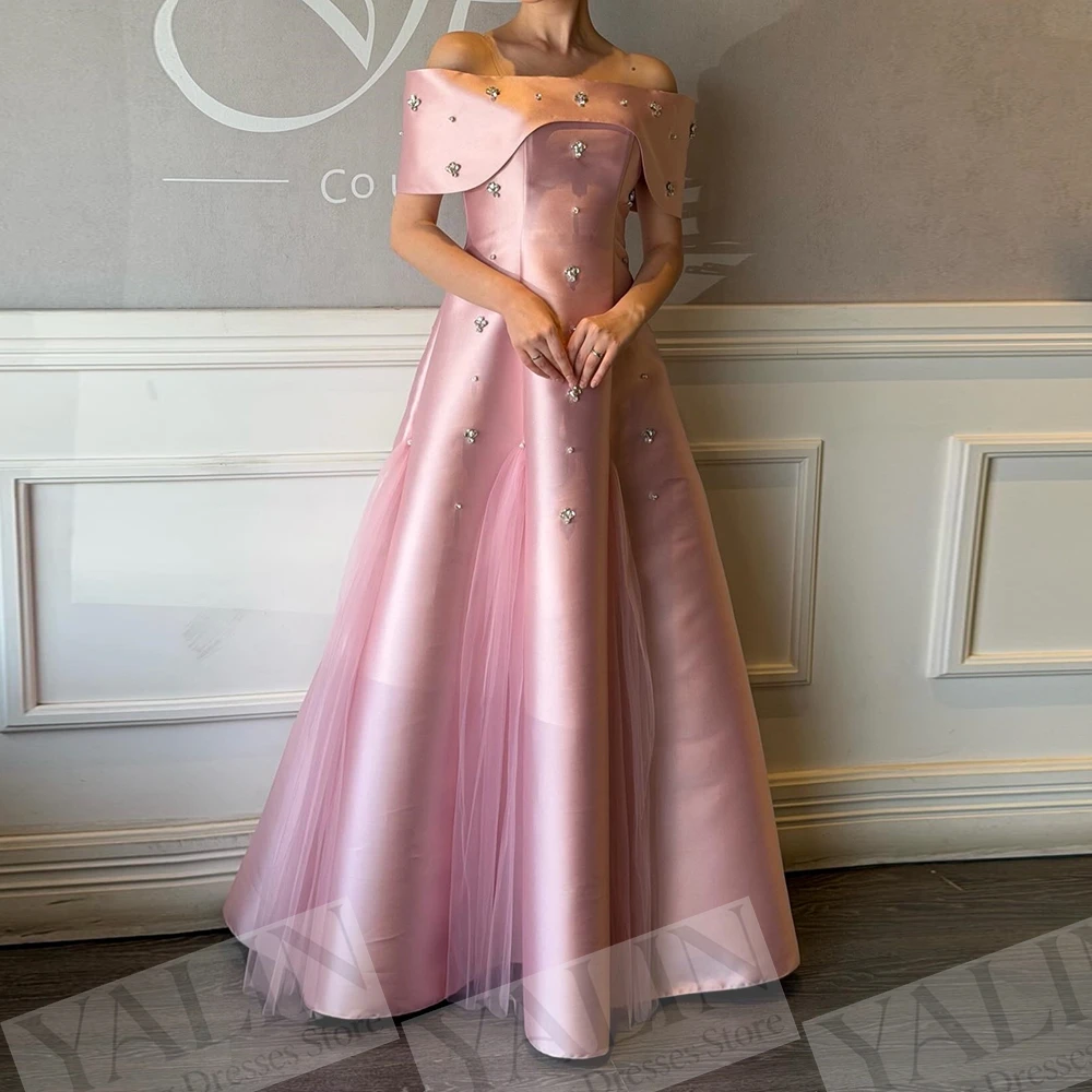 

Women's A-line Evening Dresses Floor-length Off The Shoulder Sleeveless Prom Dresses Fashion Crystal Draped Customized Gowns