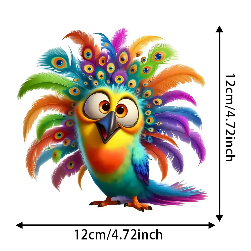 Adesivo de pássaro fantasia caprichoso colorido de 12x12cm para carros, laptops e paredes, motocicletas e caminhões, fácil de colar ao vidro
