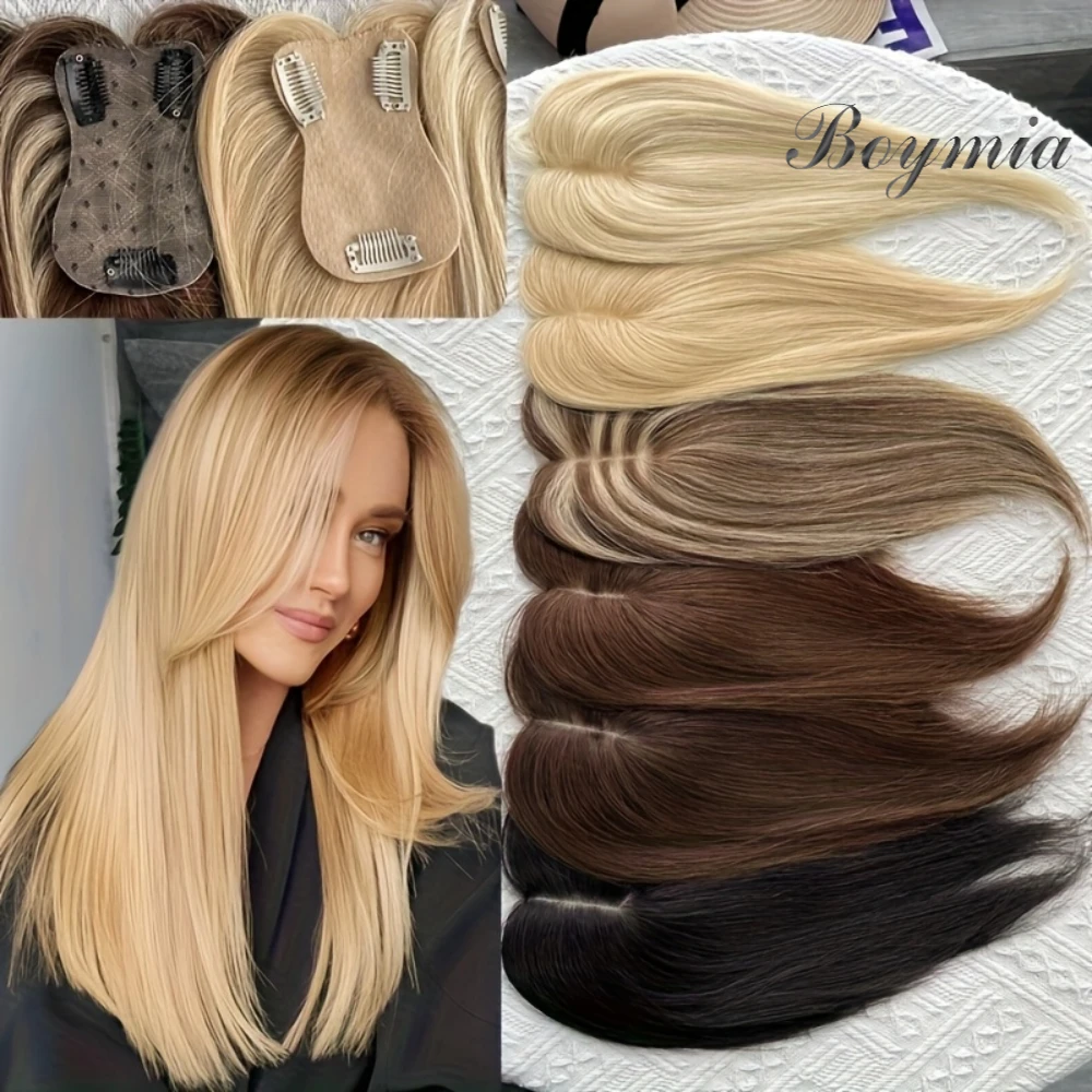 Natural Women Top Hand Single Knot Human Hair Top Toupee Wig Middle Part Lace Hair Wig 7Cm X 11Cm/2.8Inch X 4.4Inch Black Brown Blonde Natural Hair 613 Bleach Blonde Halloween Christmas