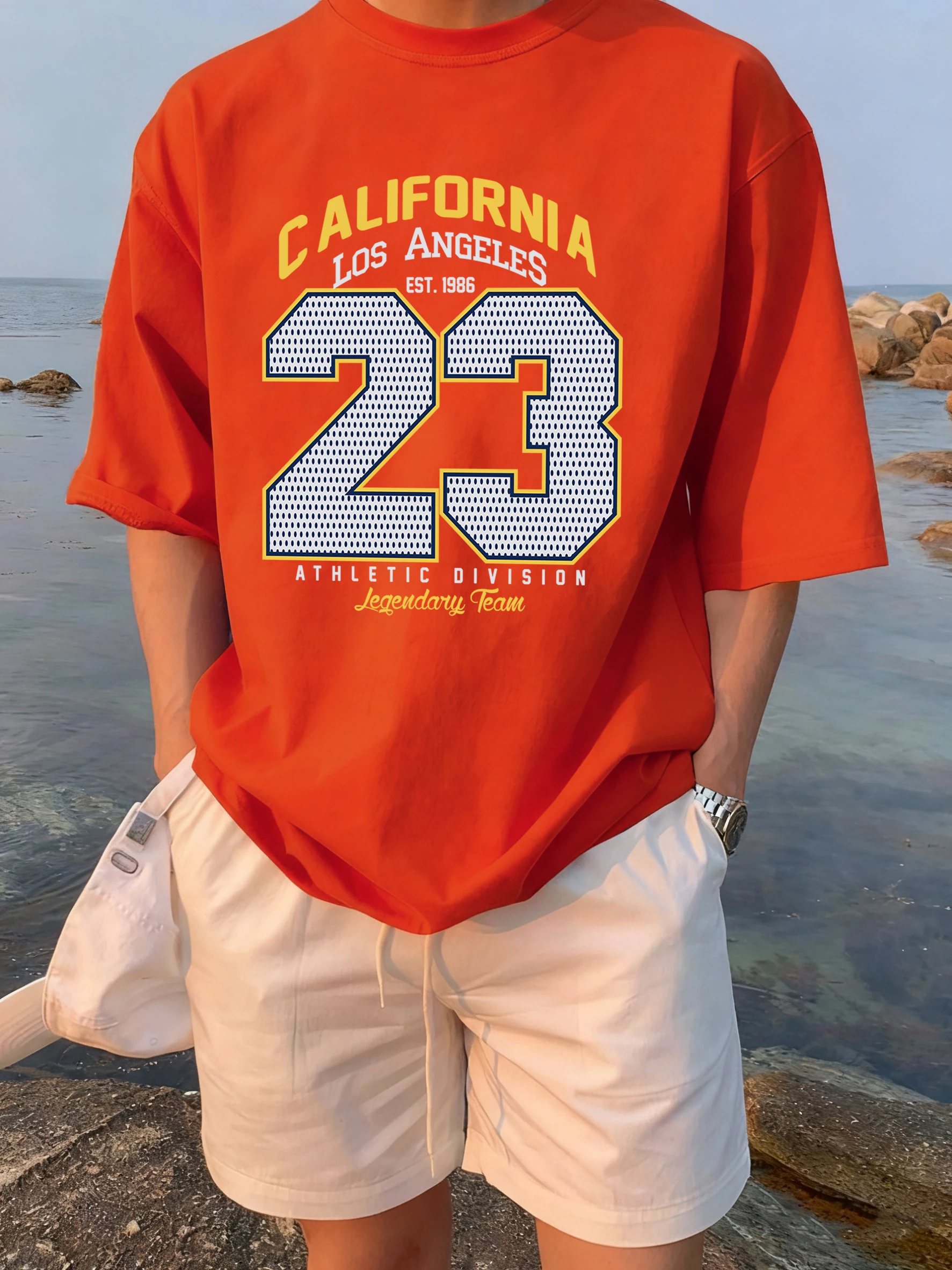 

California Athletic Division Number 23 Prints Short Sleeve Man Summer Cotton T-Shirts Sports Simple T Shirt Casual Street Tops