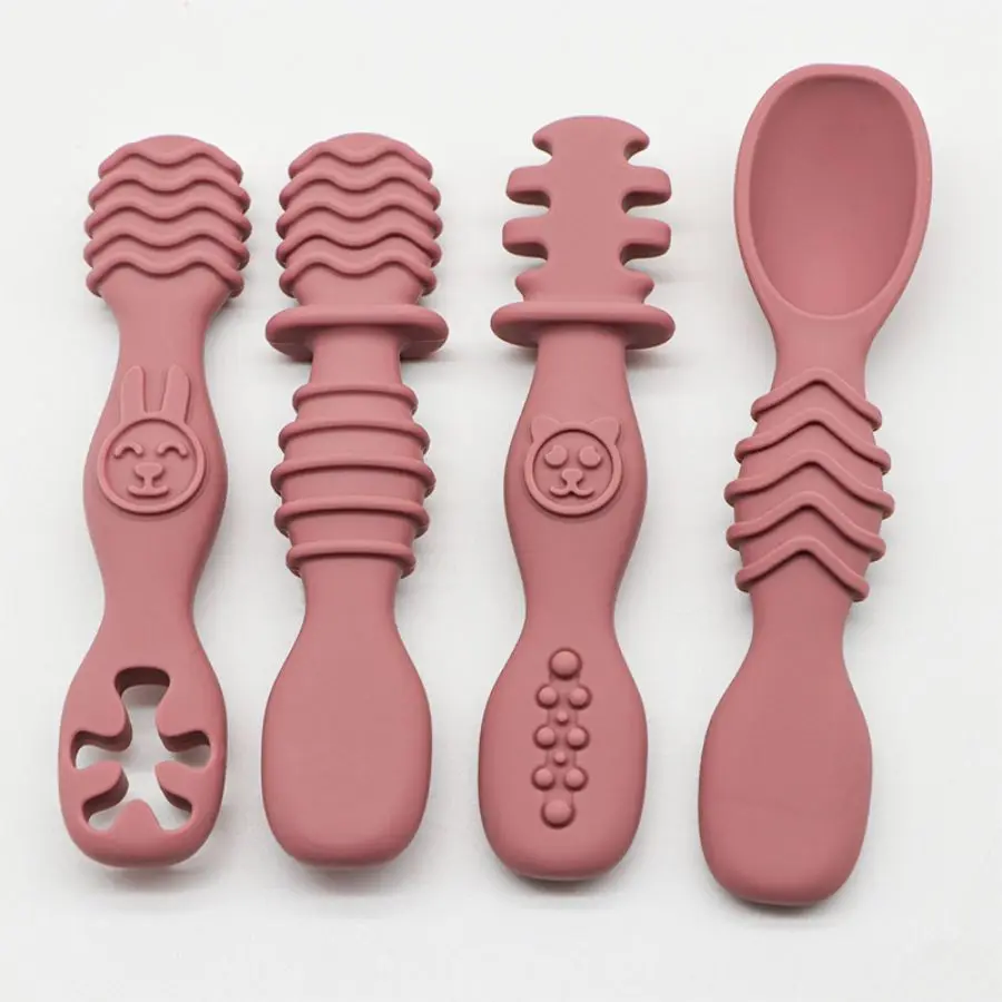 4 stuks siliconen babyvoedinglepel, trainingslepel voor baby's vanaf 6 maanden, gemakkelijk vast te houden servies, kerstcadeau