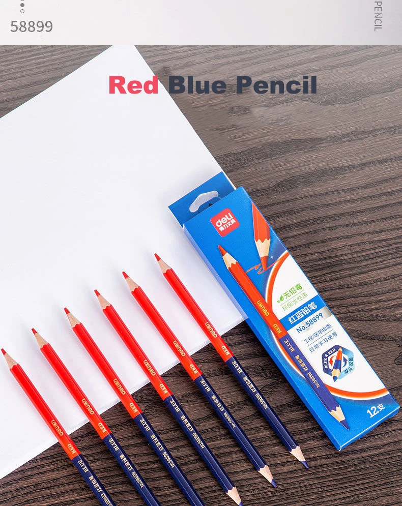 Deli Rot Blau Bleistift HB Zweifarbiger Stift für Kinder Erwachsene Design Zeichnung Industrietechnik Markierung Holzstift Briefpapier – Detail 5
